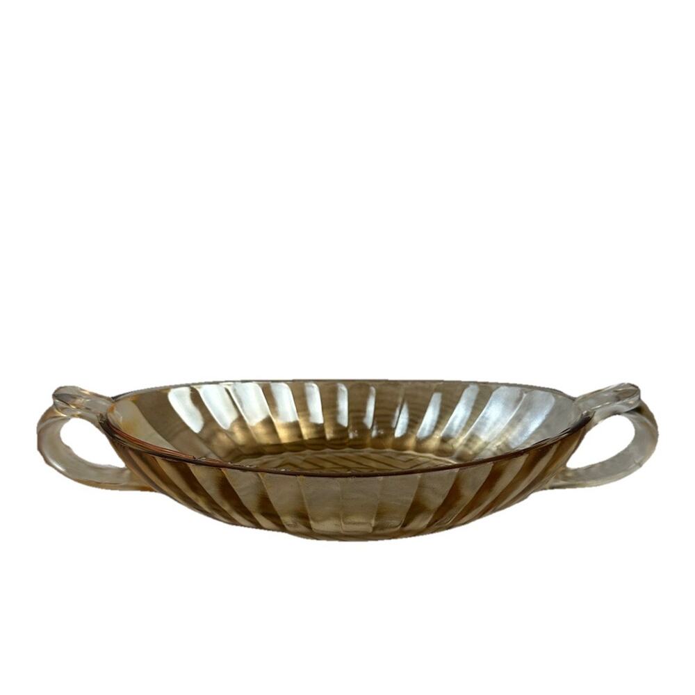 Vintage Amber Glass Oval Relish Dish with Handles